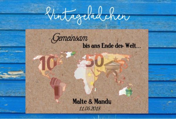 Geldgeschenk Hochzeit "Weltkarte" ohne Rahmen